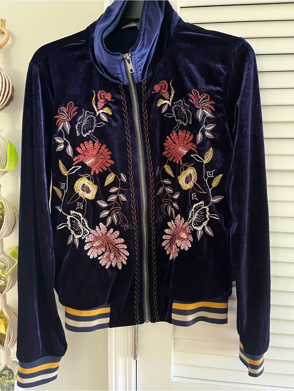 Mystree Floral Embroidered Velour Jacket
